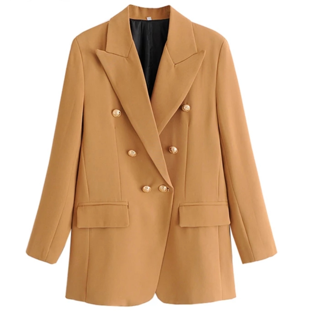 Double-breasted camel blazer size S.